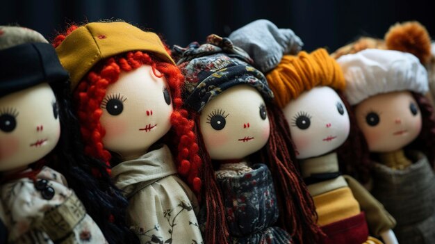 Photo a photo of a collection of handmade fabric dolls