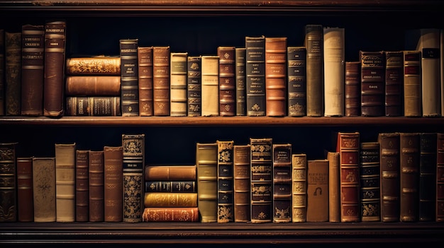 Photo a photo of a collection of old books on a shelf soft ambient light