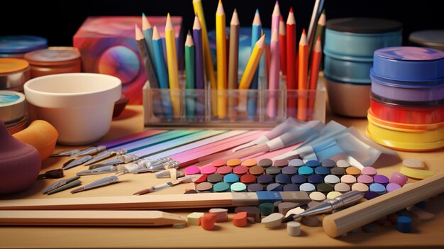 Photo a photo of a collection of pastel art supplies