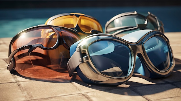 A photo of a collection of swimming goggles