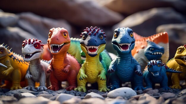 Photo a photo of a collection of toy dinosaurs