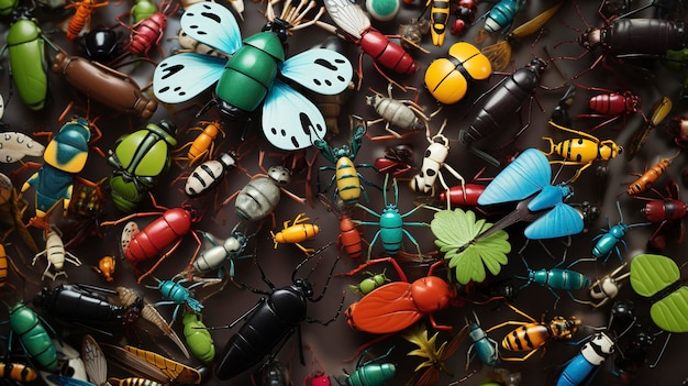 Photo a photo of a collection of toy insects