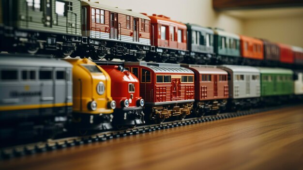 A photo of a collection of toy trains