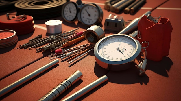 A photo of a collection of track and field equipment