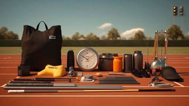 A photo of a collection of track and field equipment