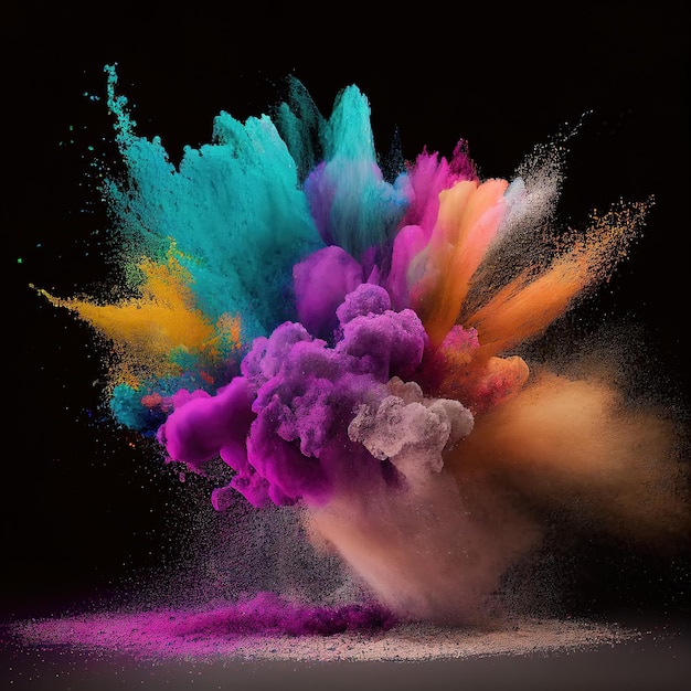 Photo colored powder explosion ai technology generated image