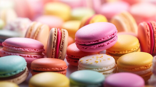 A photo of a colorful array of macarons