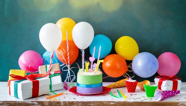 Foto foto assortimento colorato per la celebrazione della festa di compleanno spazio di copia per il testo