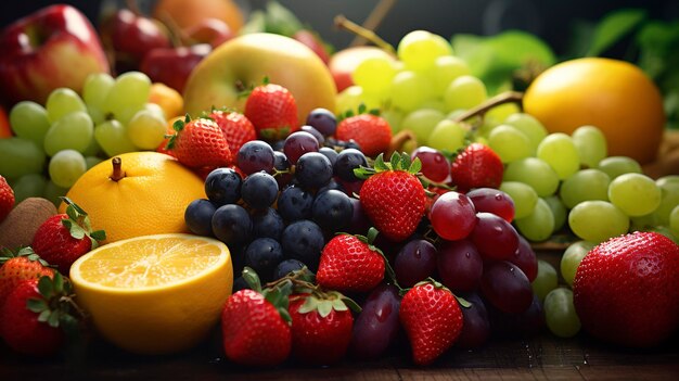 A photo of a colorful assortment of fresh fruits