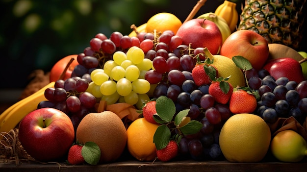 Foto una foto di un assortimento colorato di frutta fresca