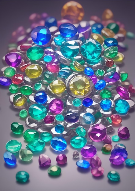 테이블 에 배열 된 다채로운 돌 들 의 사진
