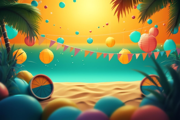 Photo colorful beach party background illustration ai generative