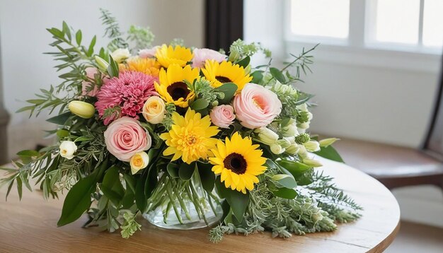 写真 色とりどりの春や夏の花束