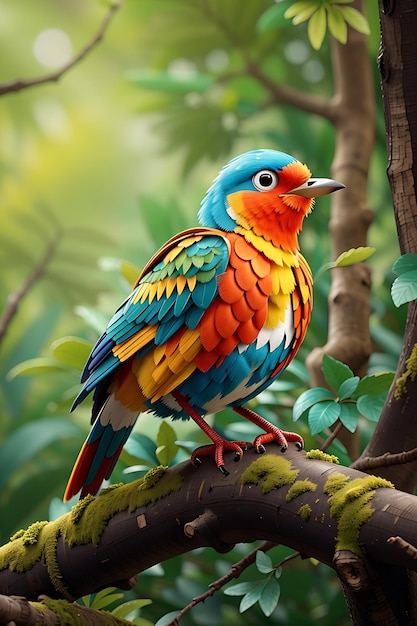 色とりどりの鳥が森の枝に座っている写真