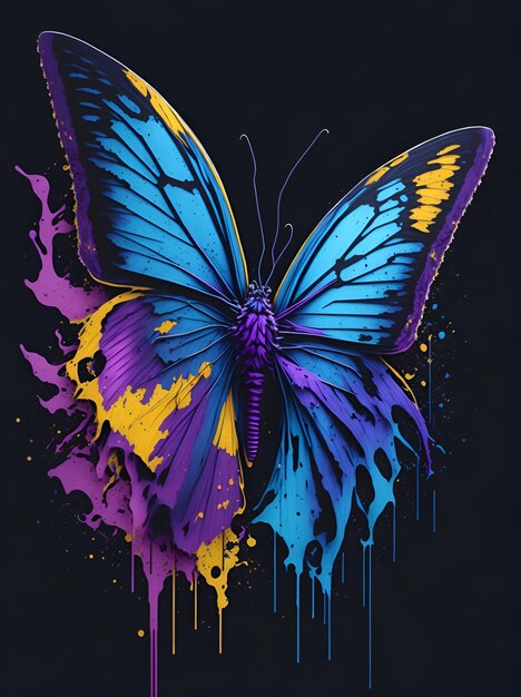 Photo of a colorful butterfly with paint splatters