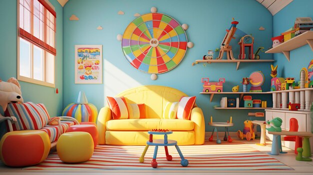 A photo of a colorful children's playroom