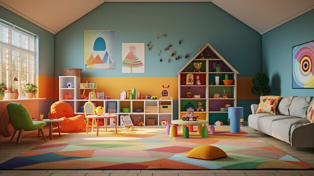 A photo of a colorful children's playroom