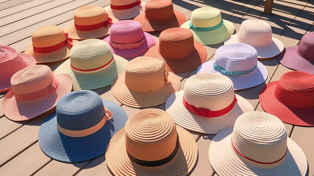 Foto una foto di una collezione colorata di cappelli estivi