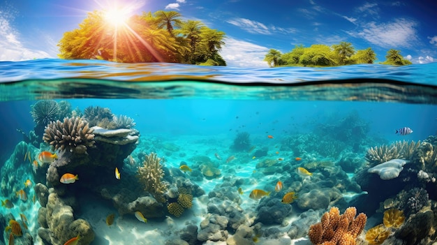 色とりどりのサンゴ礁の水の背景の写真
