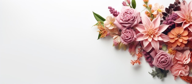 Photo of a colorful floral arrangement on a textured wall with copy space