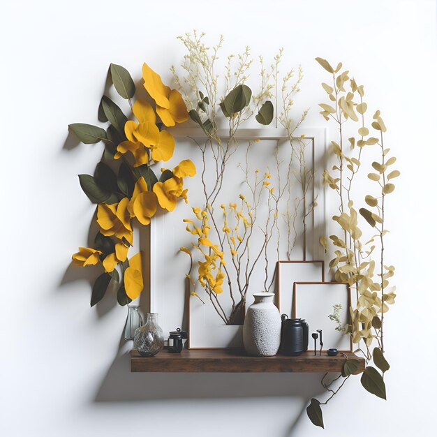 Photo photo of a colorful flower arrangement on a wooden shelf