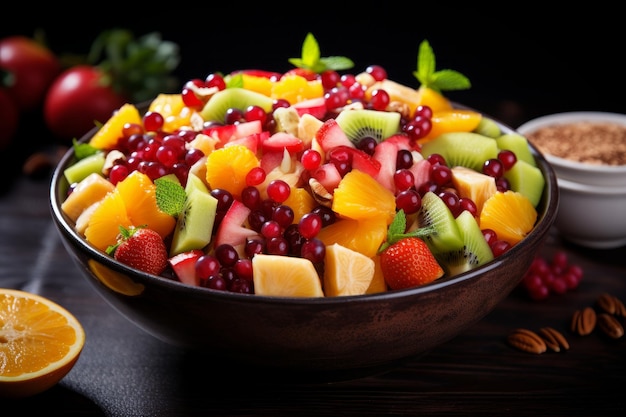 Photo of a colorful fruit salad with fresh vibrant ingredients glistening with juiciness Generativ