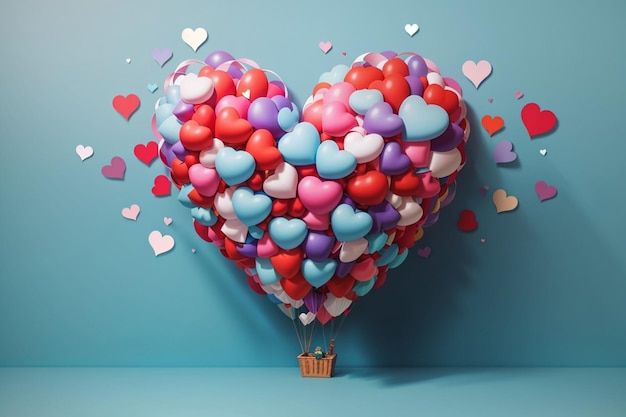 Photo colorful heart air balloon shape collection concept isolated on color background for valentine