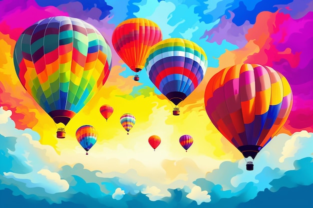 Photo photo colorful hot air balloons against isolated color background abstract balloon art poster