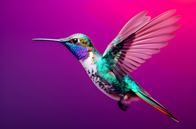 Photo colorful hummingbird on pink background generative ai