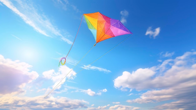 A photo of a colorful kite flying in the sky