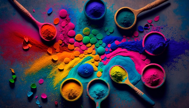 Photo colorful mixed rainbow holi powder