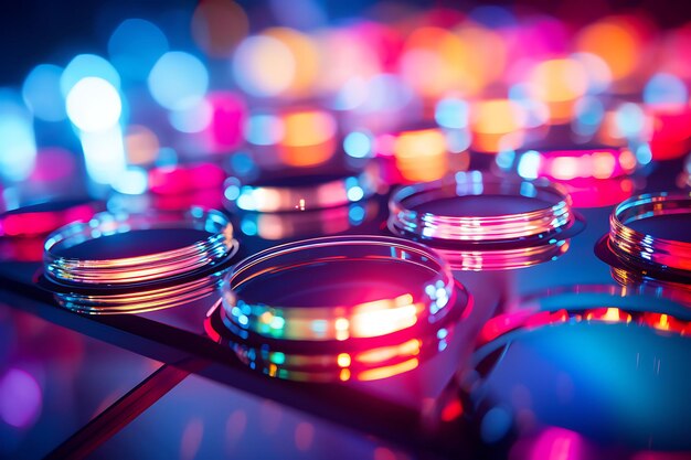 Photo of Colorful neon circles on a reflective surface