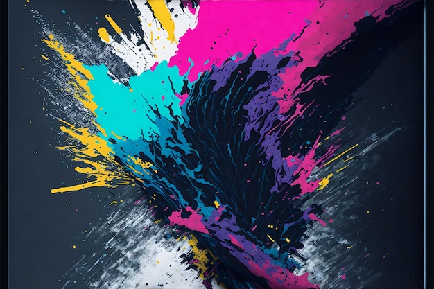 Photo of colorful paint splatters on a black background