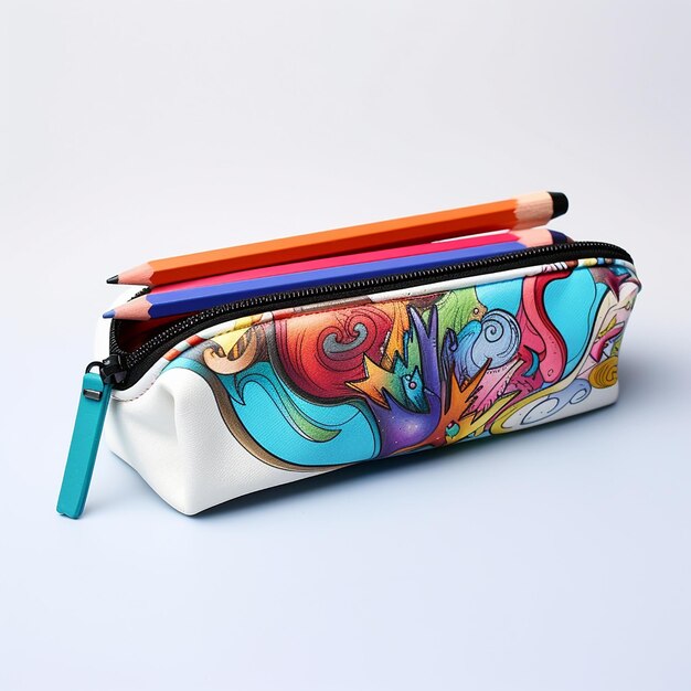 Photo photo of colorful pencils with open pencil case