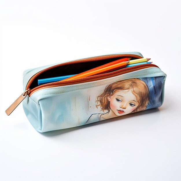 Photo photo of colorful pencils with open pencil case