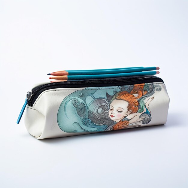 Photo photo of colorful pencils with open pencil case