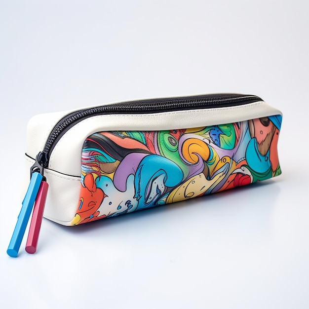 Photo photo of colorful pencils with open pencil case