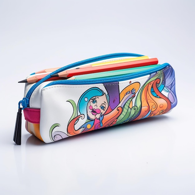 Photo photo of colorful pencils with open pencil case