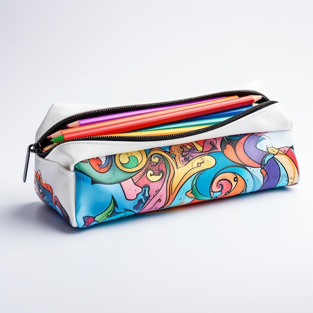 Photo of colorful pencils with open pencil case