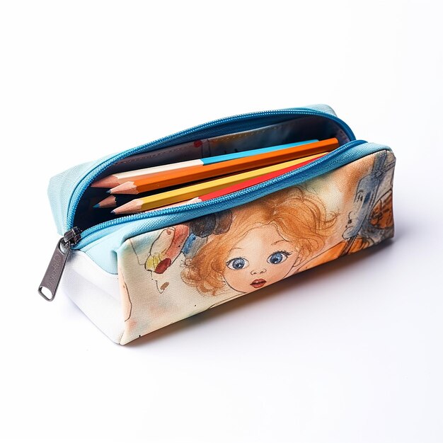 Photo photo of colorful pencils with open pencil case