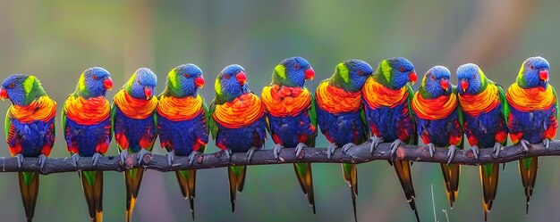 Photo photo of colorful rainbow lorikeet parrots