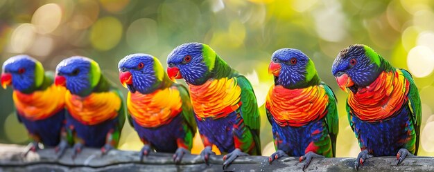 Photo photo of colorful rainbow lorikeet parrots