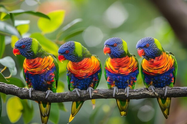 Photo photo of colorful rainbow lorikeet parrots