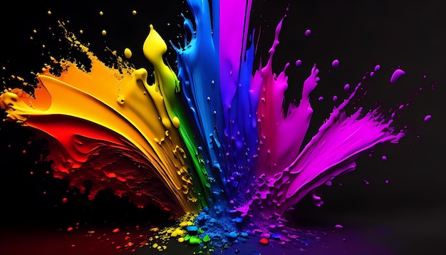 Photo colorful splash of paint on a black background beautiful 3d rendering