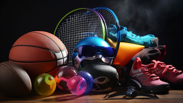 Photo a photo of colorful sports equipment and gear