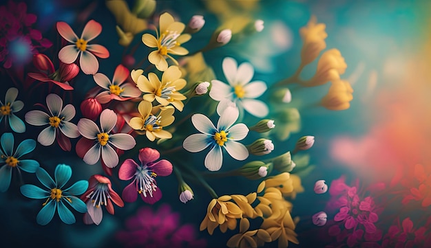 Photo colorful spring flowers background blurred bokeh effect