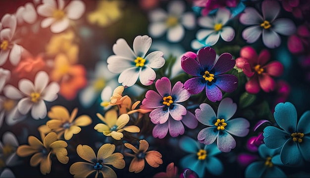 写真のカラフルな春の花の背景がぼやけてボケ効果