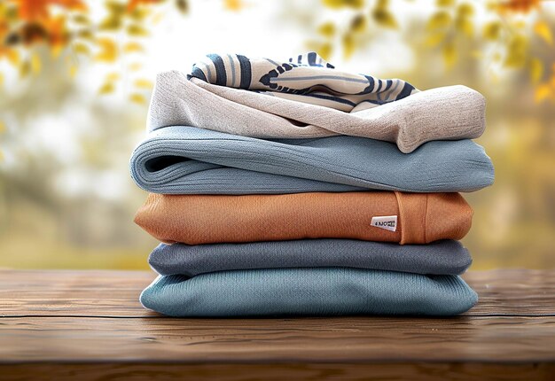 Photo photo of colorful stack of neat and tidy folded clothes and towels laundry clothes