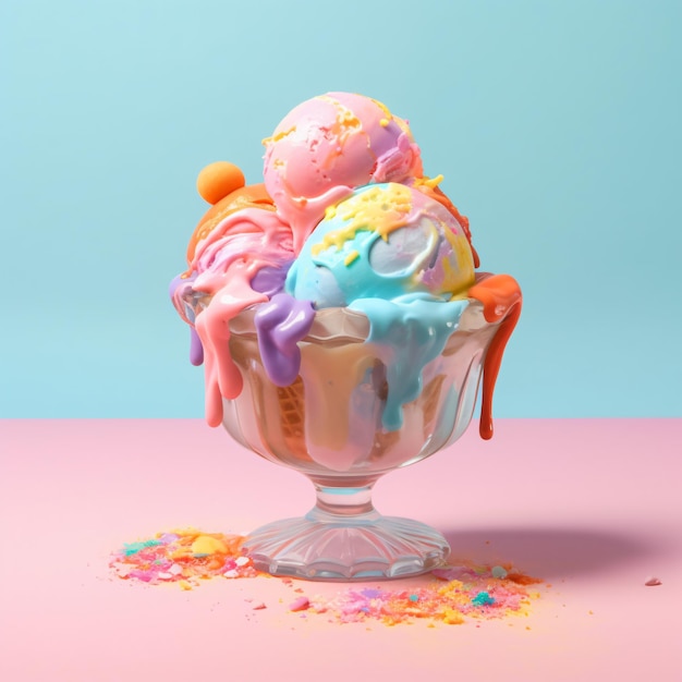 Photo a colorful summer treat in melting ice cream