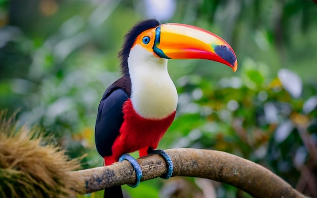 Photo a colorful toucan perches on a branch in the rai